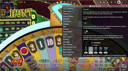 Crazy Time Autoplay-Einstellungen